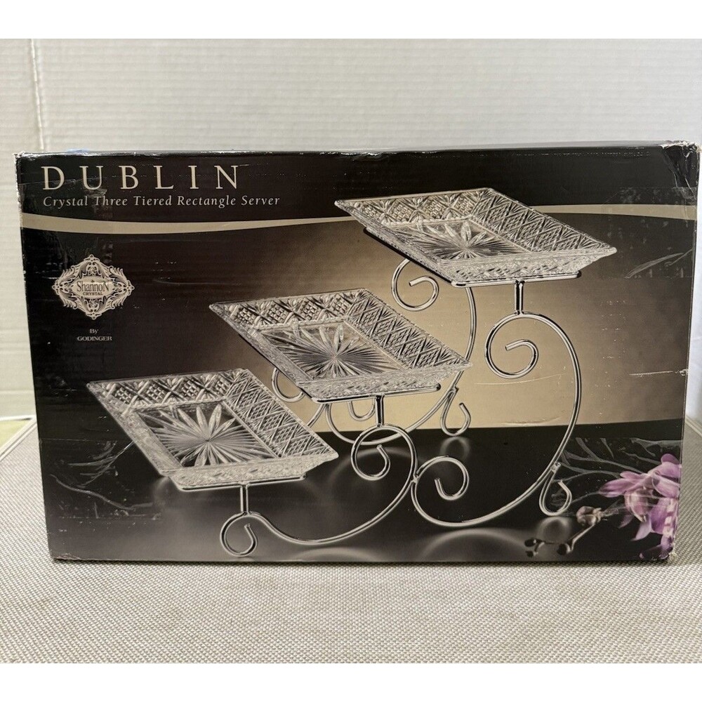 Vintage Godinger Dublin 3-Tier Server Crystal Handcrafted Wedding Party NOB